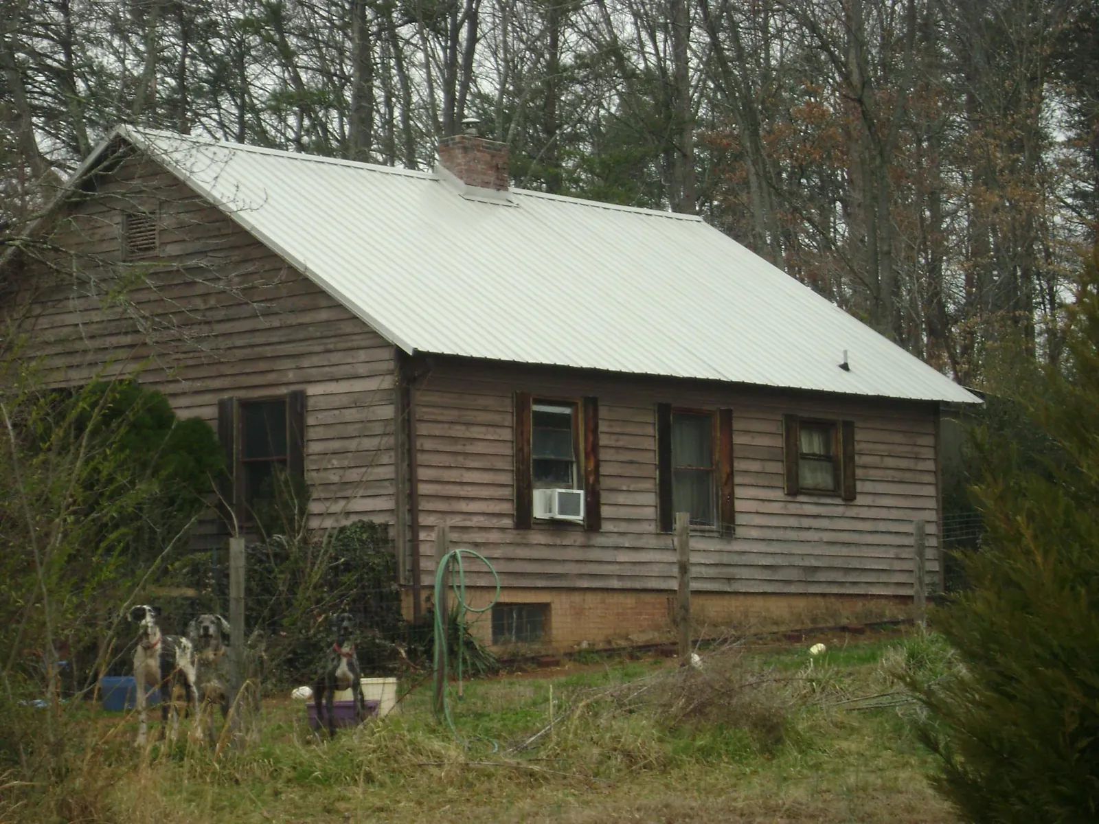 White metal roof on an old wood sided farmhouse, from a Asphalt Shingle Roof Repair job in Lynnville